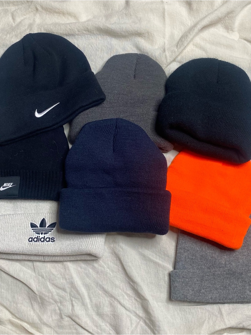 Nike & Adidas Men’s Knit Beanie lot - Black, Gray, Navy, neon Orange